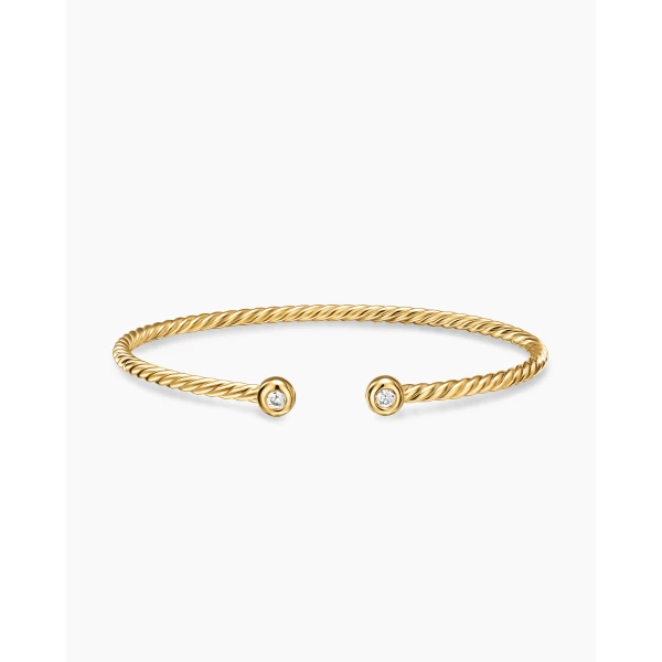 David Yurman Micro Cablespira® Flex Round Bracelet in 18K Yellow Gold with Diamonds, 2.6mm, view 4