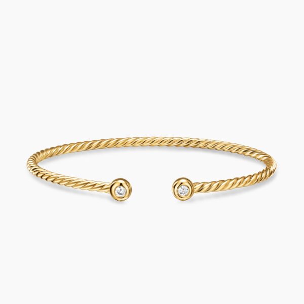 on-model styling shot|David Yurman Micro Cablespira® Flex Round Bracelet in 18K Yellow Gold with Diamonds