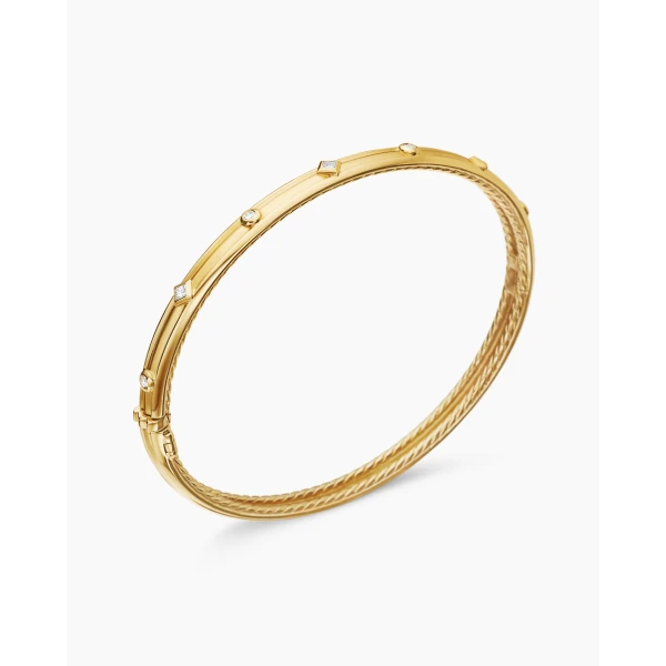 David Yurman Modern Renaissance® Bangle Bracelet in 18K Yellow Gold with Diamonds, 4.5mm, view 3