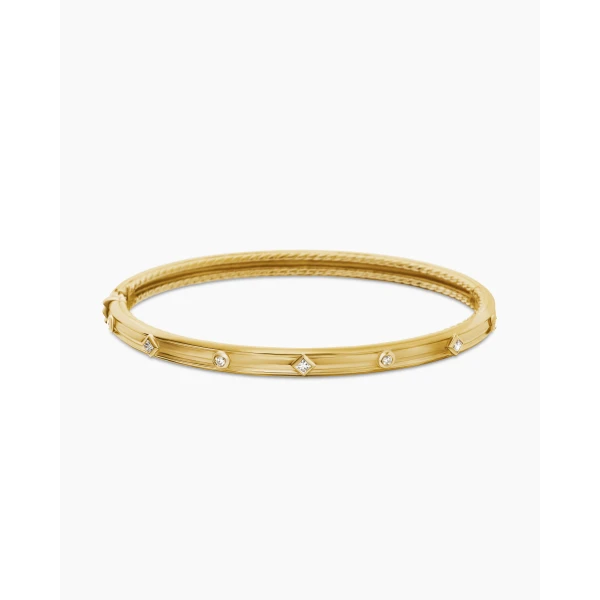 David Yurman Modern Renaissance® Bangle Bracelet in 18K Yellow Gold with Diamonds, 4.5mm, view 4
