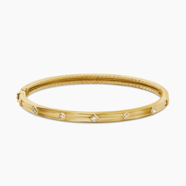 on-model styling shot|David Yurman Modern Renaissance® Bangle Bracelet in 18K Yellow Gold with Diamonds