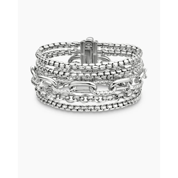 David Yurman Multi Row Chain Bracelet in Sterling Silver, 29mm, view 4