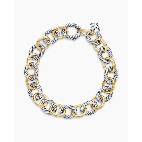 David Yurman Oval Link Chain Bracelet in Sterling Silver with 18K Yellow Gold, 10mm, view 3