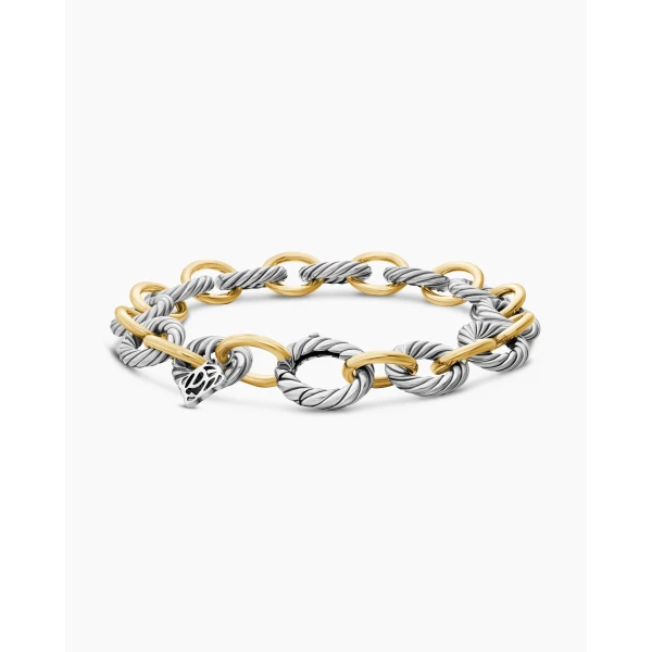 David Yurman Oval Link Chain Bracelet in Sterling Silver with 18K Yellow Gold, 10mm, view 5