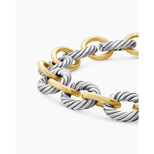 David Yurman Oval Link Chain Bracelet in Sterling Silver with 18K Yellow Gold, 10mm, view 7