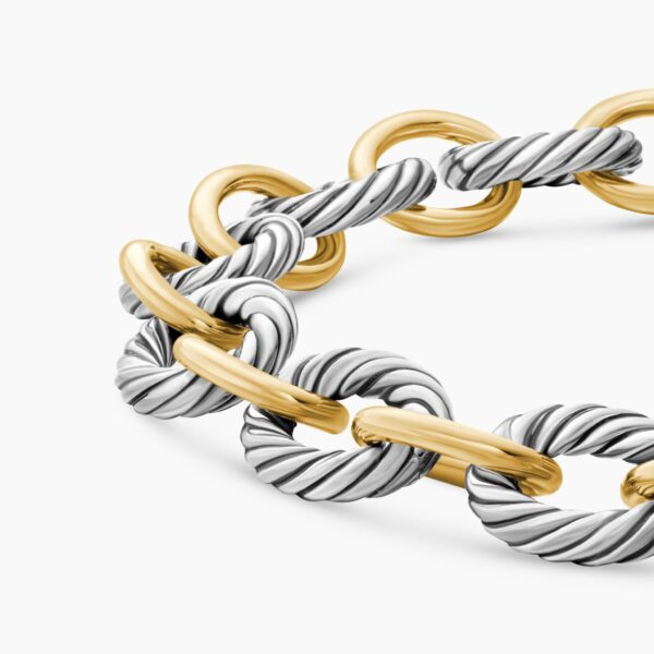10mm – pavé setting and gemstone detail close-up|David Yurman Oval Link Chain Bracelet in Sterling Silver with 18K Yellow Gold