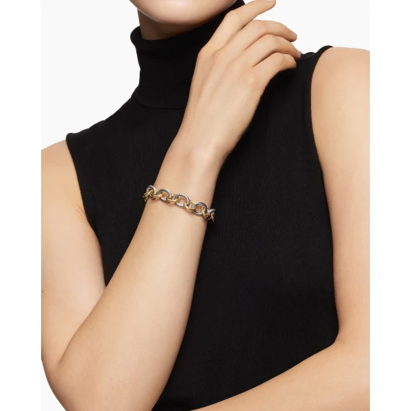 David Yurman Oval Link Chain Bracelet in Sterling Silver with 18K Yellow Gold, 12mm, view 2