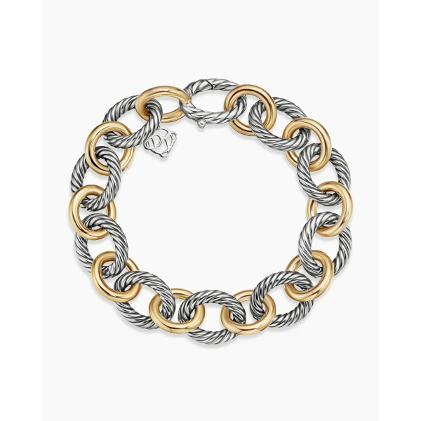David Yurman Oval Link Chain Bracelet in Sterling Silver with 18K Yellow Gold, 12mm, view 3