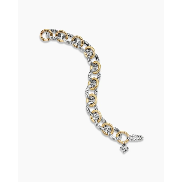 David Yurman Oval Link Chain Bracelet in Sterling Silver with 18K Yellow Gold, 12mm, view 4