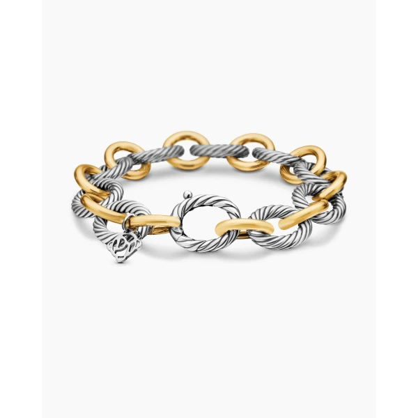 David Yurman Oval Link Chain Bracelet in Sterling Silver with 18K Yellow Gold, 12mm, view 5