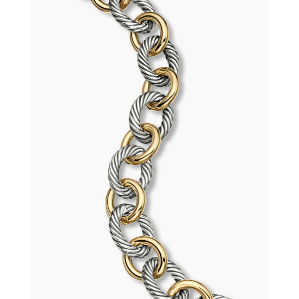 David Yurman Oval Link Chain Bracelet in Sterling Silver with 18K Yellow Gold, 12mm, view 6