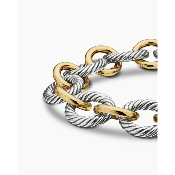 David Yurman Oval Link Chain Bracelet in Sterling Silver with 18K Yellow Gold, 12mm, view 7