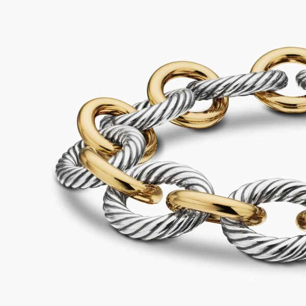 12mm – pavé setting and gemstone detail close-up|David Yurman Oval Link Chain Bracelet in Sterling Silver with 18K Yellow Gold