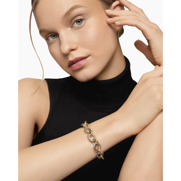 David Yurman Oval Link Chain Bracelet in Sterling Silver with 18K Yellow Gold, 12mm, view 8
