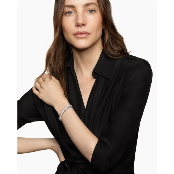 David Yurman Pavé Crossover Two Row Cuff Bracelet in Sterling Silver with Diamonds, 10.7mm, view 2
