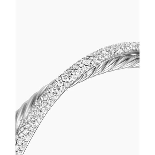 David Yurman Pavé Crossover Two Row Cuff Bracelet in Sterling Silver with Diamonds, 10.7mm, view 5