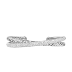 David Yurman Pavé Crossover Two Row Cuff Bracelet in Sterling Silver with Diamonds