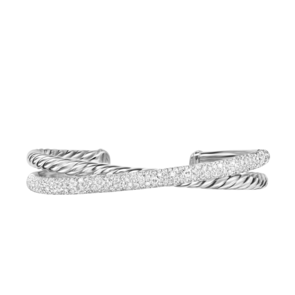 David Yurman Pavé Crossover Two Row Cuff Bracelet in Sterling Silver with Diamonds