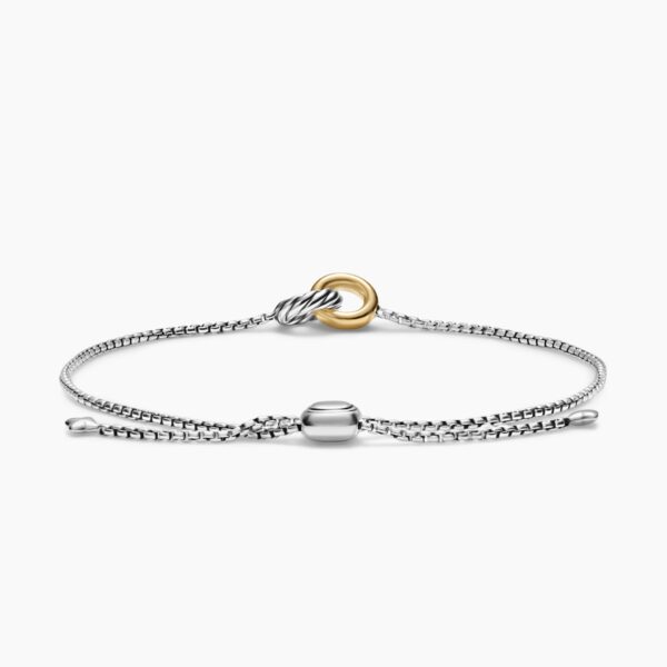 on-model styling shot|David Yurman Petite Cable Linked Bracelet in Sterling Silver with 14K Yellow Gold