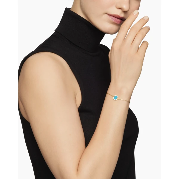 David Yurman Petite DY Elements® Center Station Chain Bracelet in 18K Yellow Gold with Turquoise and Diamonds, 11mm, view 2