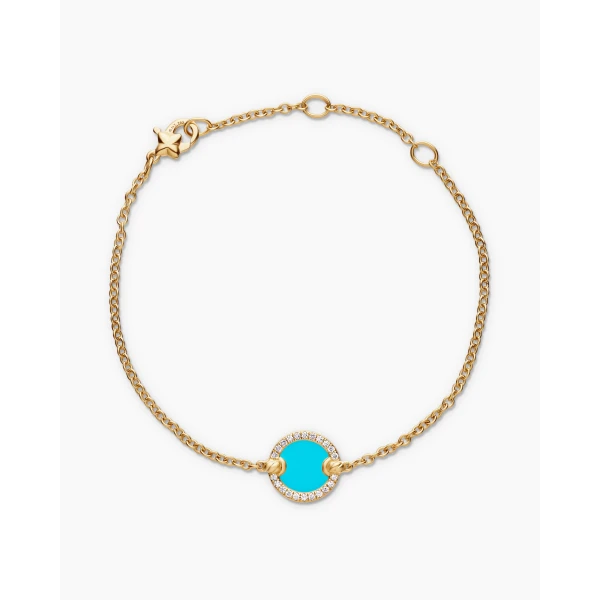David Yurman Petite DY Elements® Center Station Chain Bracelet in 18K Yellow Gold with Turquoise and Diamonds, 11mm, view 3