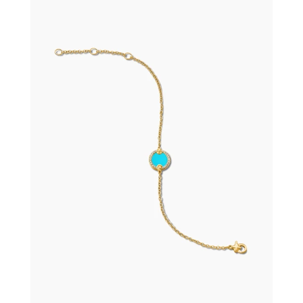 David Yurman Petite DY Elements® Center Station Chain Bracelet in 18K Yellow Gold with Turquoise and Diamonds, 11mm, view 4