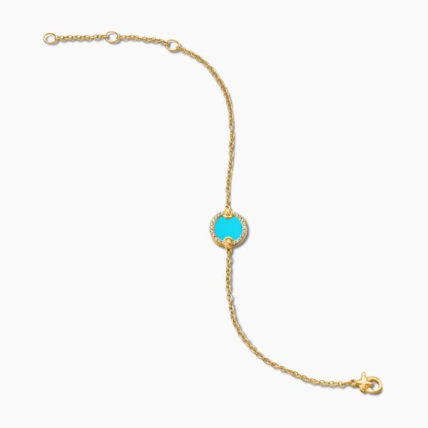 on-model styling shot|David Yurman Petite DY Elements® Center Station Chain Bracelet in 18K Yellow Gold with Turquoise and Diamonds