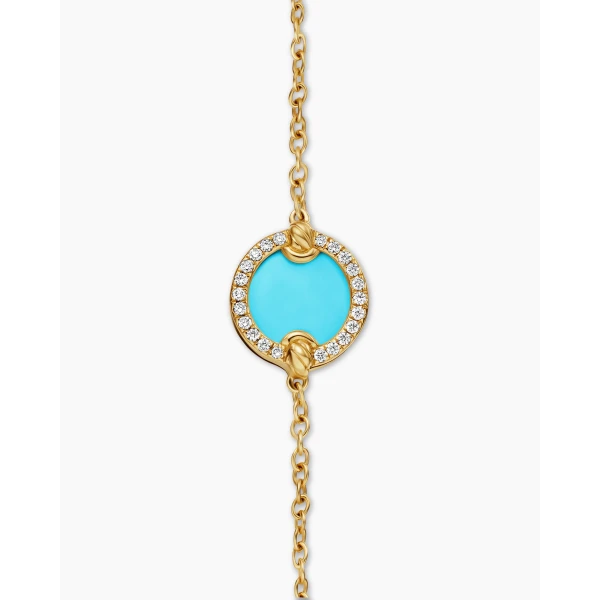 David Yurman Petite DY Elements® Center Station Chain Bracelet in 18K Yellow Gold with Turquoise and Diamonds, 11mm, view 6