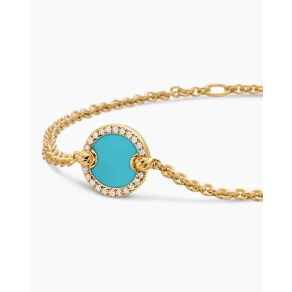 David Yurman Petite DY Elements® Center Station Chain Bracelet in 18K Yellow Gold with Turquoise and Diamonds, 11mm, view 7