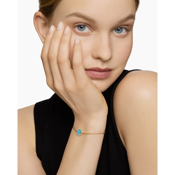 David Yurman Petite DY Elements® Center Station Chain Bracelet in 18K Yellow Gold with Turquoise and Diamonds, 11mm, view 8