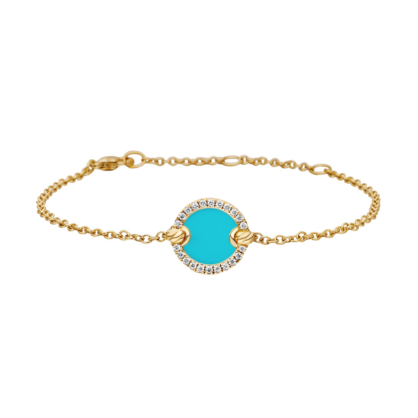 David Yurman Petite DY Elements® Center Station Chain Bracelet in 18K Yellow Gold with Turquoise and Diamonds