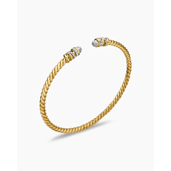 David Yurman Petite Helena Cablespira® Bracelet in 18K Yellow Gold with Diamonds, 3mm, view 3