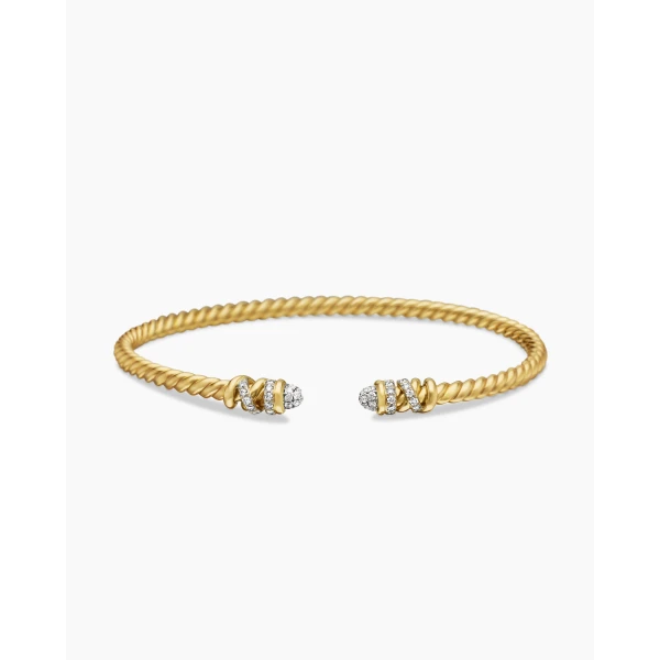 David Yurman Petite Helena Cablespira® Bracelet in 18K Yellow Gold with Diamonds, 3mm, view 4