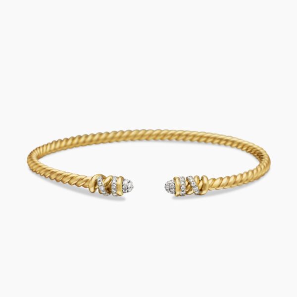 on-model styling shot|David Yurman Petite Helena Cablespira® Bracelet in 18K Yellow Gold with Diamonds