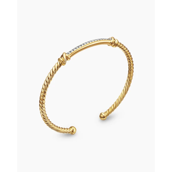 David Yurman Petite Helena Cablespira® Station Bracelet in 18K Yellow Gold with Diamonds, 3mm, view 3