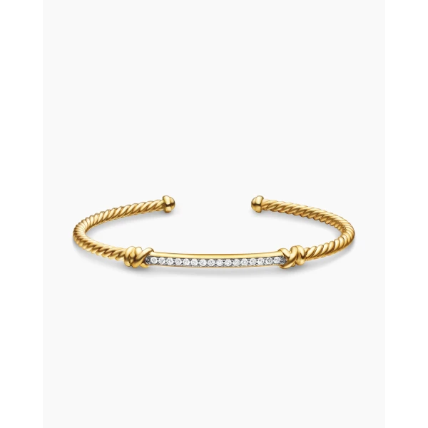 David Yurman Petite Helena Cablespira® Station Bracelet in 18K Yellow Gold with Diamonds, 3mm, view 4