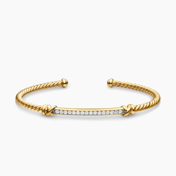 on-model styling shot|David Yurman Petite Helena Cablespira® Station Bracelet in 18K Yellow Gold with Diamonds