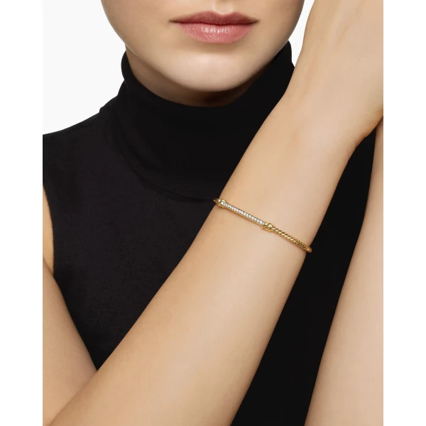 David Yurman Petite Helena Cablespira® Station Bracelet in 18K Yellow Gold with Diamonds, 3mm, view 7