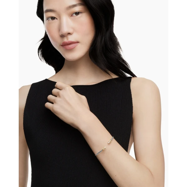 David Yurman Petite Helena Classic Cable Bracelet in Sterling Silver with 18K Yellow Gold, Pearls and Diamonds, 3mm, view 2