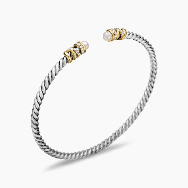 3mm in White – front view of authentic Cable Bracelets at Coveti|David Yurman Petite Helena Classic Cable Bracelet in Sterling Silver with 18K Yellow Gold