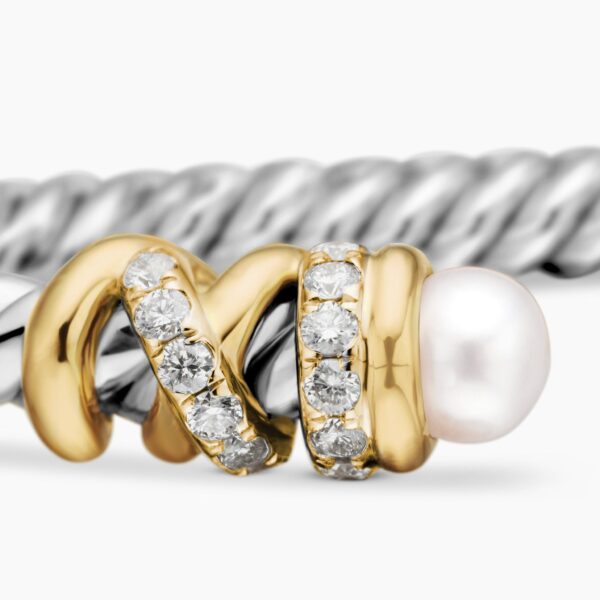 on-model styling shot|David Yurman Petite Helena Classic Cable Bracelet in Sterling Silver with 18K Yellow Gold