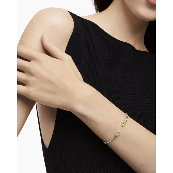 David Yurman Petite Helena Classic Cable Bracelet in Sterling Silver with 18K Yellow Gold, Pearls and Diamonds, 3mm, view 7