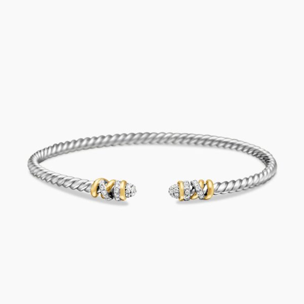 on-model styling shot|David Yurman Petite Helena Classic Cable Bracelet in Sterling Silver with 18K Yellow Gold and Diamonds