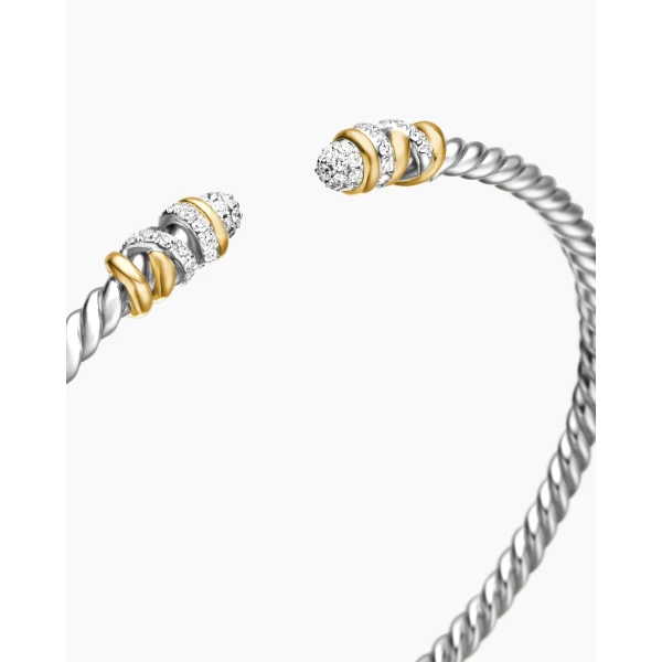 David Yurman Petite Helena Classic Cable Bracelet in Sterling Silver with 18K Yellow Gold and Diamonds, 3mm, view 5