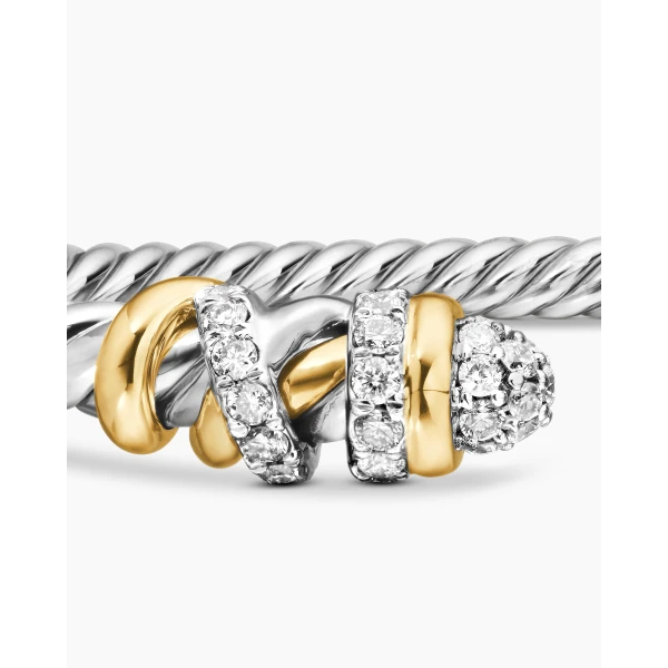 David Yurman Petite Helena Classic Cable Bracelet in Sterling Silver with 18K Yellow Gold and Diamonds, 3mm, view 6