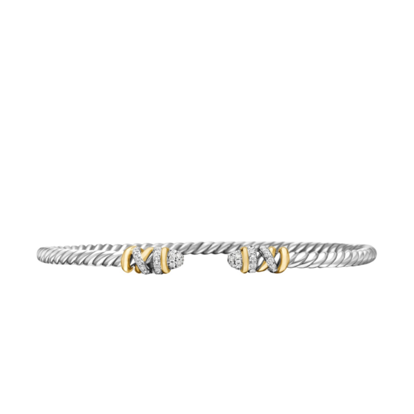 David Yurman Petite Helena Classic Cable Bracelet in Sterling Silver with 18K Yellow Gold and Diamonds