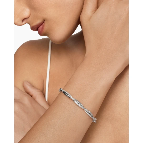 David Yurman Petite Infinity Bracelet in Sterling Silver with Diamonds, 4.4mm, view 7