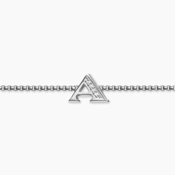 signature twisted-helix detail|David Yurman Petite Initial Chain Bracelet in Sterling Silver with Diamond A – pavé setting and gemstone detail close-up|David Yurman Petite Initial Chain Bracelet in Sterling Silver with Diamond A in Silver – clasp and closure mechanism detail|David Yurman Petite Initial Chain Bracelet in Sterling Silver with Diamond A Silver – three-quarter side view of the bracelet|David Yurman Petite Initial Chain Bracelet in Sterling Silver with Diamond A – back and underside view of the Chain Bracelets|David Yurman Petite Initial Chain Bracelet in Sterling Silver with Diamond A – scale and proportion shot showing bracelet width|David Yurman Petite Initial Chain Bracelet in Sterling Silver with Diamond A in Silver – stacked with other DY bracelets