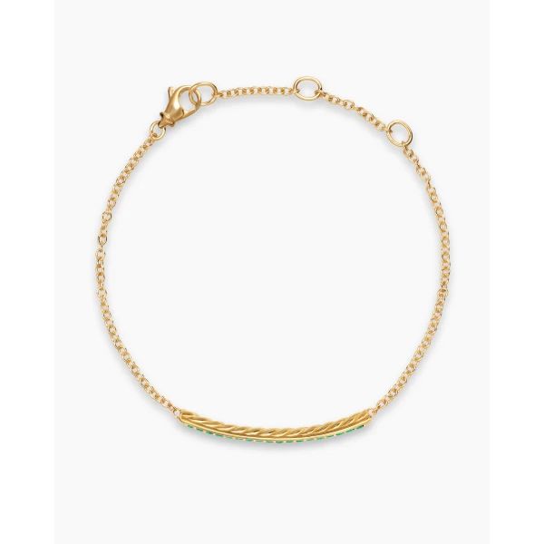 David Yurman Petite Pavé Bar Bracelet in 18K Yellow Gold with Emeralds, 1.7mm, view 2