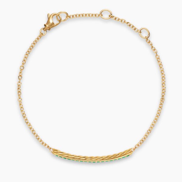 1.7mm in Green – front view of authentic Bracelets at Coveti|David Yurman Petite Pavé Bar Bracelet in 18K Yellow Gold with Emeralds
